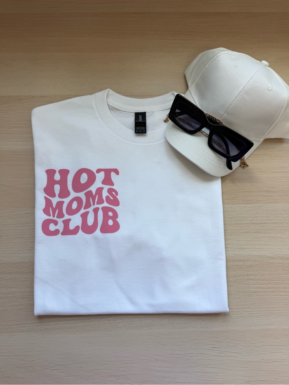 Hot Moms Club Pink Graphic Tee Trendy Girly Mom Shirt Cotton T-Shirt
